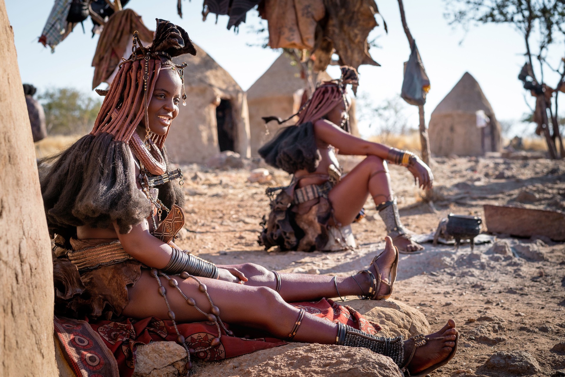 Himba Women Dressed in Traditional Style in Namibia, Africa